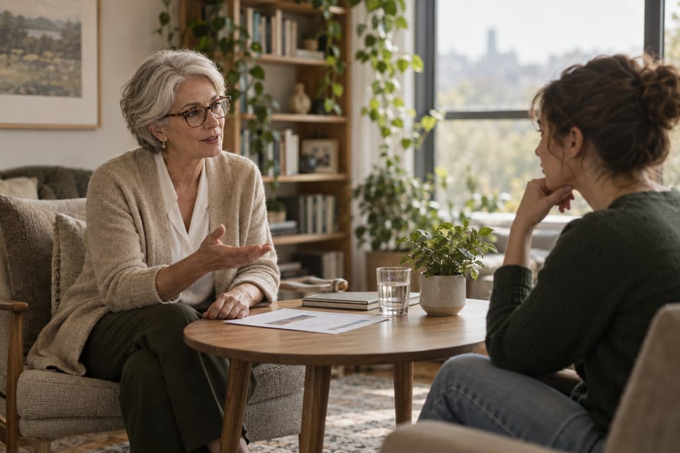 A psychiatrist talks through a treatment plan with a client